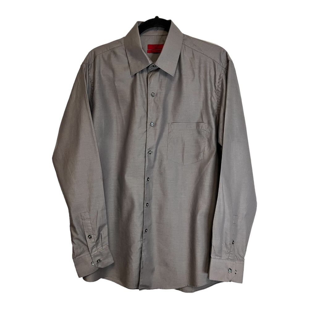 Alfani Men's 16 Sleeve 34-35 Large Gray Fitted Dress Shirt 100% Cotton